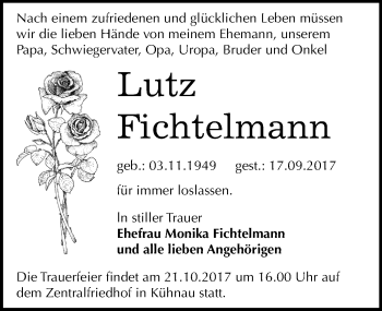 Traueranzeige von Lutz Fichtelmann von Mitteldeutsche Zeitung Dessau-Roßlau