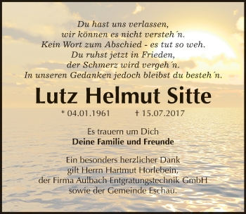 Traueranzeige von Lutz Helmut Sitte von Mitteldeutsche Zeitung Wittenberg