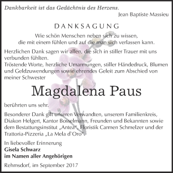 Traueranzeige von Magdalena Paus von Super Sonntag Zeitz