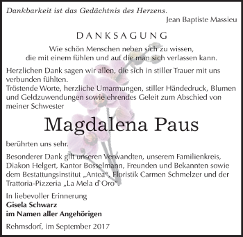 Traueranzeige von Magdalena Paus von Mitteldeutsche Zeitung Zeitz