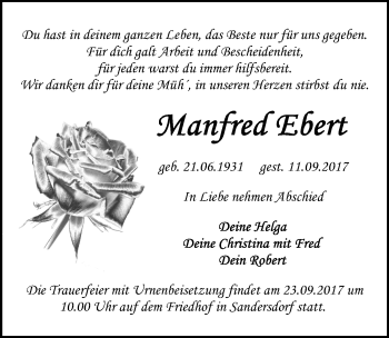 Traueranzeige von Manfred Ebert von Mitteldeutsche Zeitung Bitterfeld
