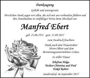 Traueranzeige von Manfred Ebert von Mitteldeutsche Zeitung Bitterfeld