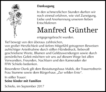 Traueranzeige von Manfred Günther von Mitteldeutsche Zeitung Quedlinburg