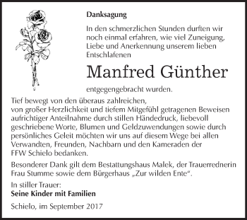 Traueranzeige von Manfred Günther von WVG - Wochenspiegel Quedlinburg