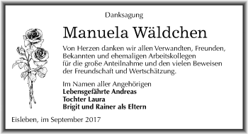 Traueranzeige von Manuela Wäldchen von Mitteldeutsche Zeitung Mansfelder Land