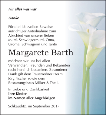 Traueranzeige von Margarete Barth von Mitteldeutsche Zeitung Zeitz