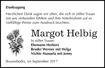 Traueranzeige von Margot Helbig von Mitteldeutsche Zeitung Merseburg/Querfurt