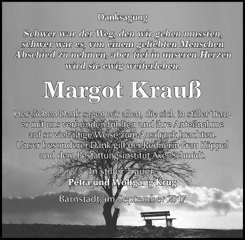 Traueranzeige von Margot Krauß von Mitteldeutsche Zeitung Merseburg/Querfurt