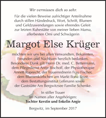 Traueranzeige von Margot Else Krüger von WVG - Wochenspiegel Wittenberg