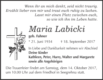 Traueranzeige von Maria Labicki von Super Sonntag Wittenberg