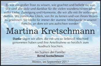 Traueranzeige von Martina Kretschmann von Mitteldeutsche Zeitung Halle/Saalkreis