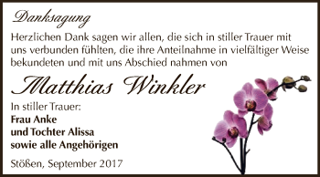 Traueranzeige von Matthias Winkler von WVG - Wochenspiegel NMB / WSF / ZTZ