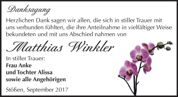 Traueranzeige von Matthias Winkler von Mitteldeutsche Zeitung Weißenfels