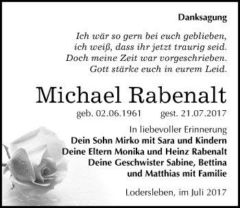 Traueranzeige von Michael Rabenalt von Mitteldeutsche Zeitung Merseburg/Querfurt