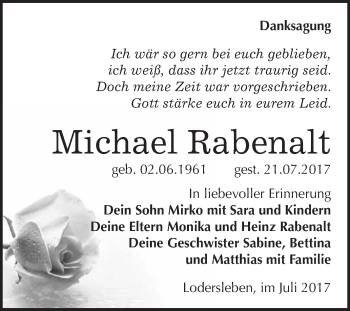 Traueranzeige von Michael Rabenalt von WVG - Wochenspiegel Merseburg