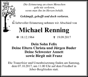 Traueranzeige von Michael Renning von Mitteldeutsche Zeitung Dessau-Roßlau
