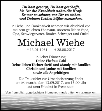 Traueranzeige von Michael Wiehe von Mitteldeutsche Zeitung Köthen