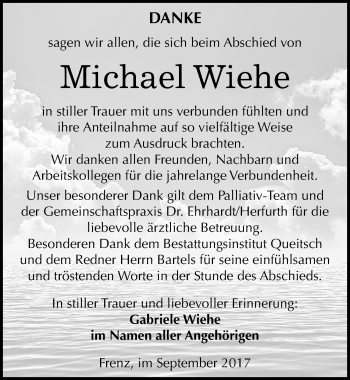 Traueranzeige von Michael Wiehe von Mitteldeutsche Zeitung Köthen