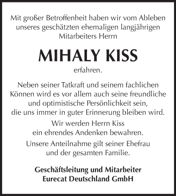 Traueranzeige von Mihaly Kiss von WVG - Wochenspiegel Bitterfeld