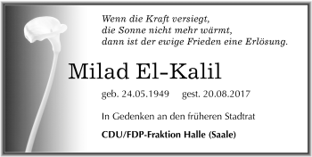 Traueranzeige von Milad El-Kalil von Mitteldeutsche Zeitung Halle/Saalkreis