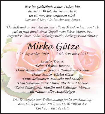 Traueranzeige von Mirko Götze von Mitteldeutsche Zeitung