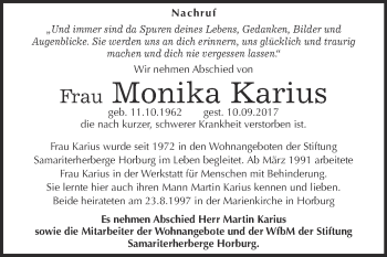 Traueranzeige von Monika Karius von Super Sonntag Merseburg