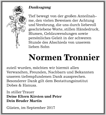 Traueranzeige von Normen Tronnier von Mitteldeutsche Zeitung Bernburg