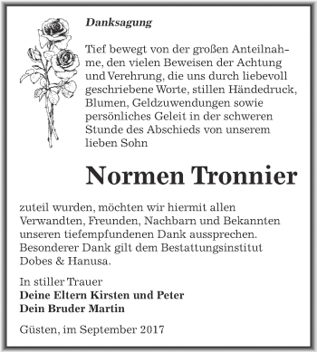 Traueranzeige von Normen Tronnier von Super Sonntag Bernburg