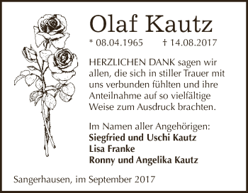 Traueranzeige von Olaf Kautz von Super Sonntag SGH Mansf. Land