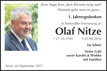 Traueranzeige von Olaf Nitze von Super Sonntag Wittenberg