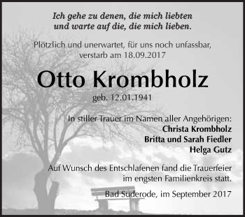 Traueranzeige von Otto Krombholz von WVG - Wochenspiegel Quedlinburg