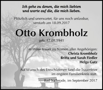 Traueranzeige von Otto Krombholz von Mitteldeutsche Zeitung Quedlinburg