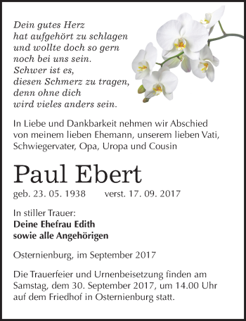 Traueranzeige von Paul Ebert von Mitteldeutsche Zeitung Köthen