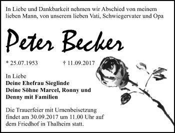 Traueranzeige von Peter Becker von Mitteldeutsche Zeitung Bitterfeld