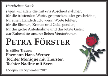 Traueranzeige von Petra Förster von Mitteldeutsche Zeitung Halle/Saalkreis