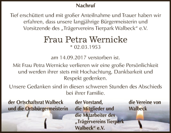Traueranzeige von Petra Wernicke von Wochenspiegel Mansfelder Land
