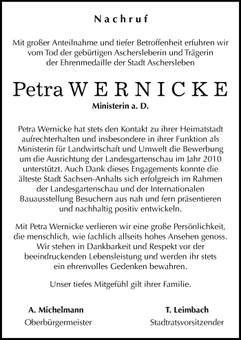 Traueranzeige von Petra Wernicke von Mitteldeutsche Zeitung