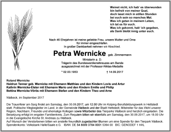 Traueranzeige von Petra Wernicke von Mitteldeutsche Zeitung