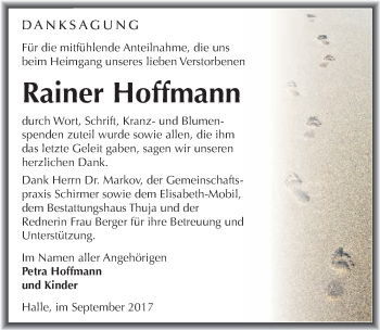 Traueranzeige von Rainer Hoffmann von Mitteldeutsche Zeitung Halle/Saalkreis