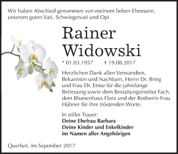 Traueranzeige von Rainer Widowski von Mitteldeutsche Zeitung Merseburg/Querfurt
