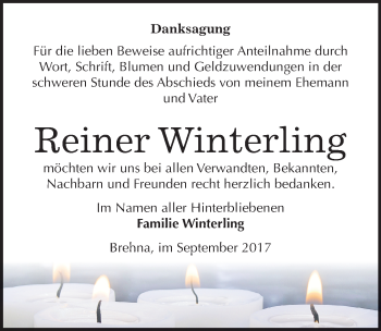 Traueranzeige von Reiner Winterling von Mitteldeutsche Zeitung Bitterfeld