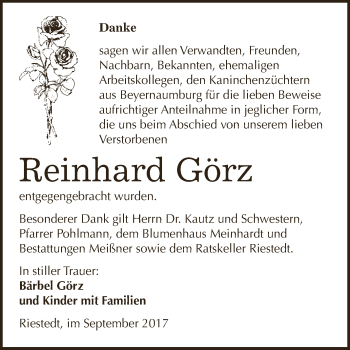Traueranzeige von Reinhard Görz von WVG - Wochenspiegel SGH