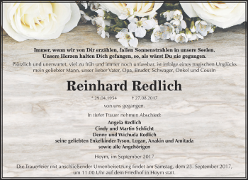 Traueranzeige von Reinhard Redlich von Super Sonntag Aschersleben