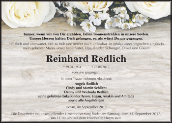 Traueranzeige von Reinhard Redlich von Mitteldeutsche Zeitung Aschersleben