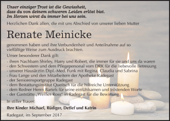 Traueranzeige von Renate Meinicke von Mitteldeutsche Zeitung Köthen