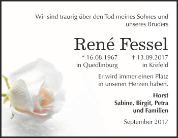 Traueranzeige von Rene Fessel von Super Sonntag Quedlinburg
