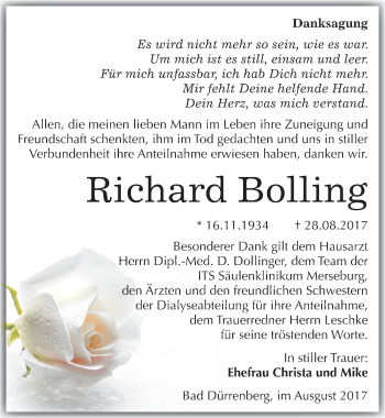 Traueranzeige von Richard Bolling von Mitteldeutsche Zeitung Merseburg/Querfurt