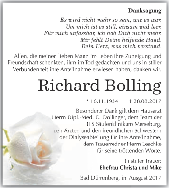 Traueranzeige von Richard Bolling von Super Sonntag Merseburg