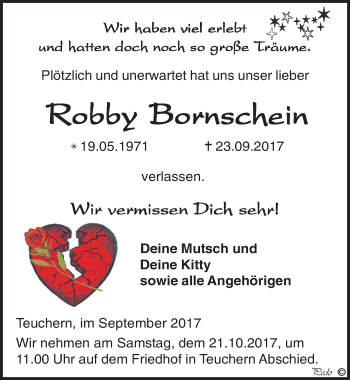 Traueranzeige von Robby Bornschein von Mitteldeutsche Zeitung Weißenfels