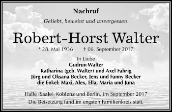 Traueranzeige von Robert Horst Walter von Mitteldeutsche Zeitung Halle/Saalkreis